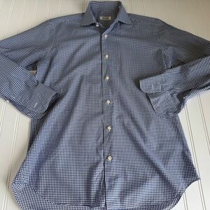 Barneys New York Blue Gingham Dress Shirt 15 100% Cotton Men 961